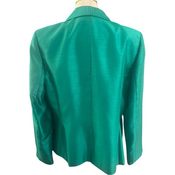 Albert Nipon Emerald Green Classic Embellished Blazer Jacket Size 14 - Picture 5 of 7
